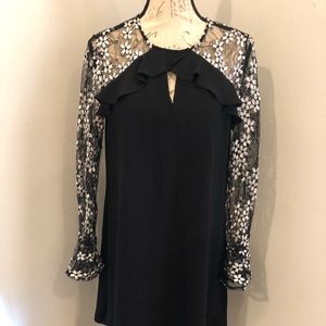 CeCe Black and floral lace sleeve dress size 6